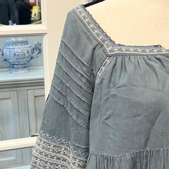 Lucky Brand Embroidered Boho Dress with Tassels Blue Gray S - Picture 4 of 10